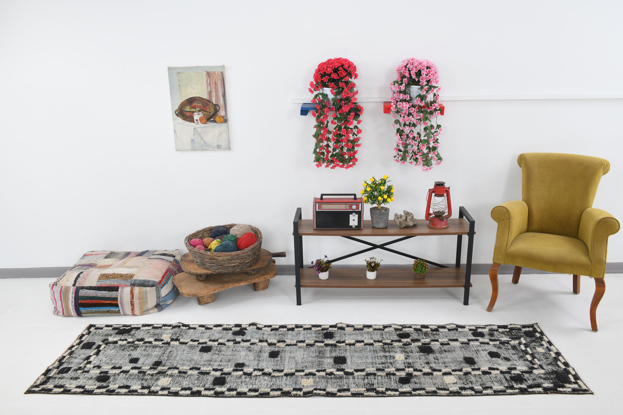 Black & beige turkish runner rug 72x284cm