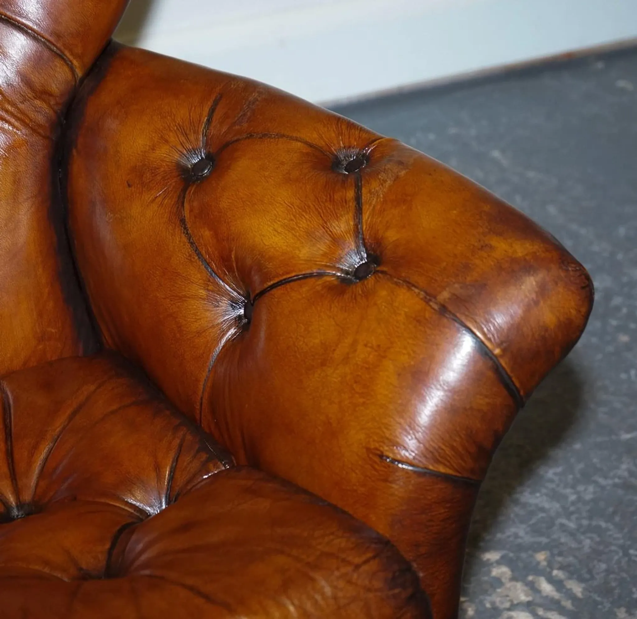 Vintage Brown Leather Armchair and Ottoman Set Hand-Dyed