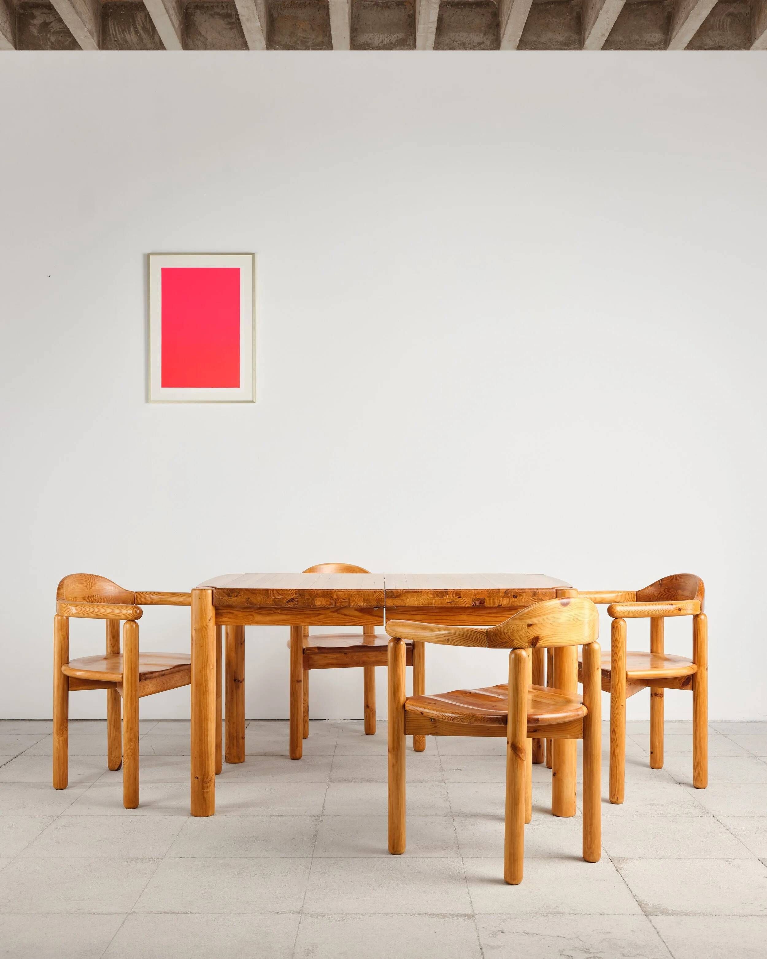 Brutalist table and 6 chairs, Rainer Daumiller, Denmark, 1970s.