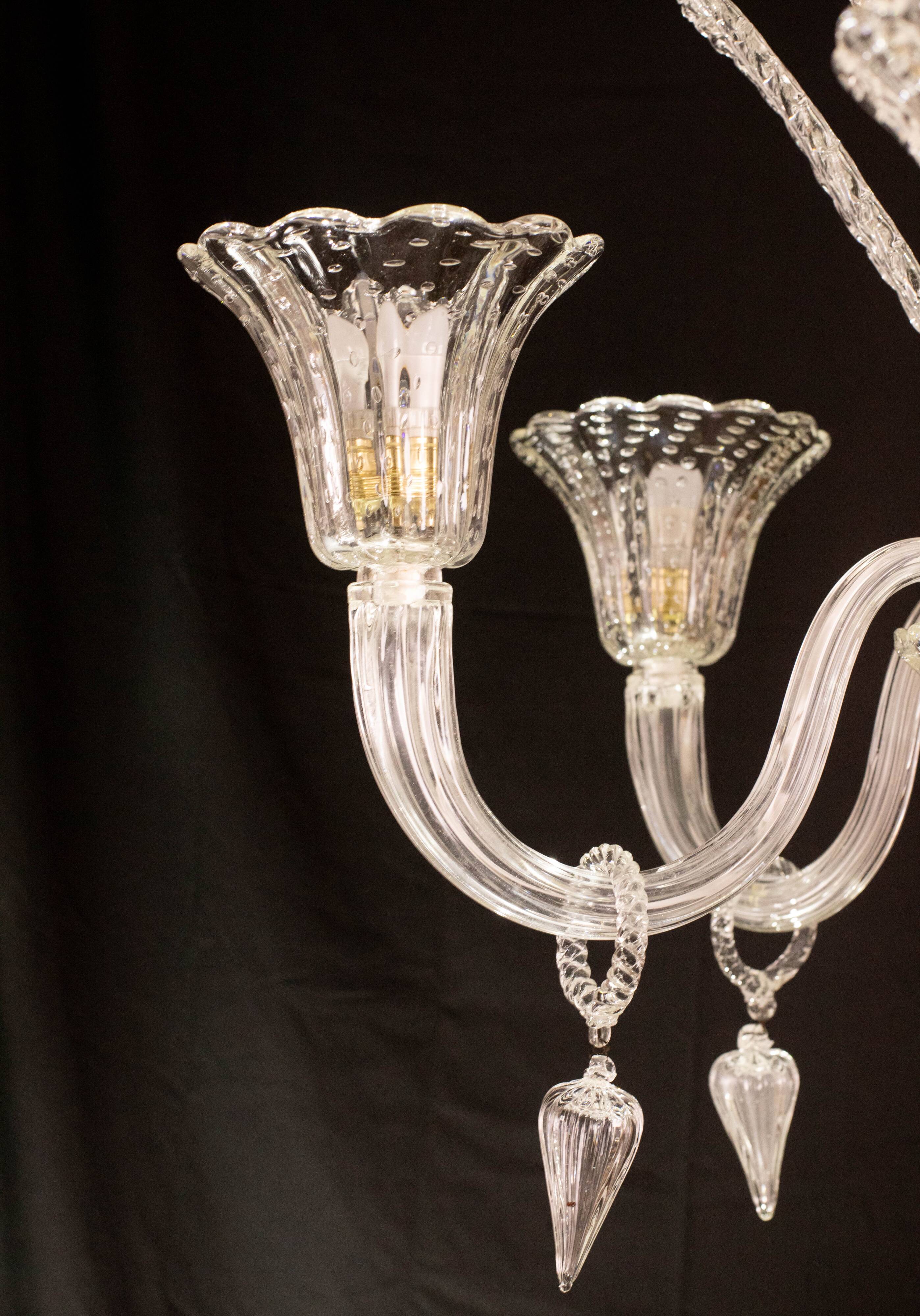 Extraordinary Art Decò Barovier e Toso Chandelier, Murano “Bubble” Glass, 1940s
