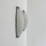 Vintage wall lights, chrome metal and frosted glass, France, 1970.