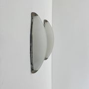 Vintage wall lights, chrome metal and frosted glass, France, 1970.