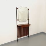 Meuble d’entrée vestiaire italien vintage avec miroir, tablettes en teck