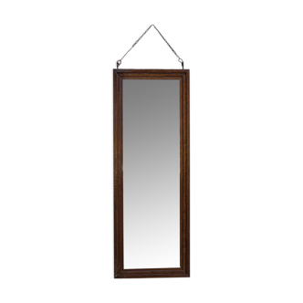 Miroir vintage biseauté avec encadrement bois 50's, 24x65