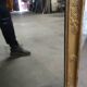 Restoration period gilt mirror in wood and stucco, 119x63 cm