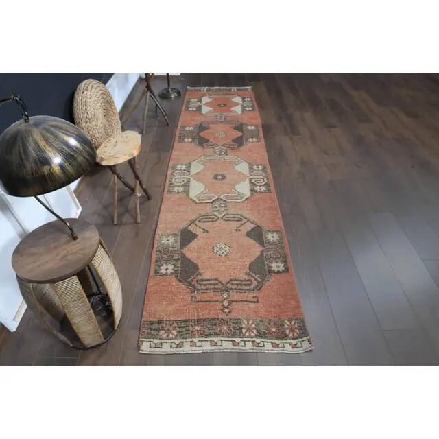 Orange Vintage Turkish Oushak Handmade Wool Runner Unique Rug 78x318