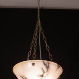 Art Decò Albaster white and pink chandelier, 1950s