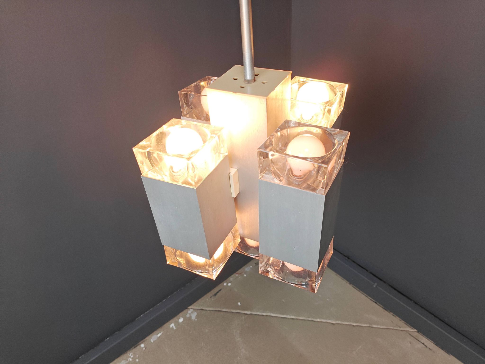 Vintage Italian cubic chandelier by Gaetano Sciolari, 1970s