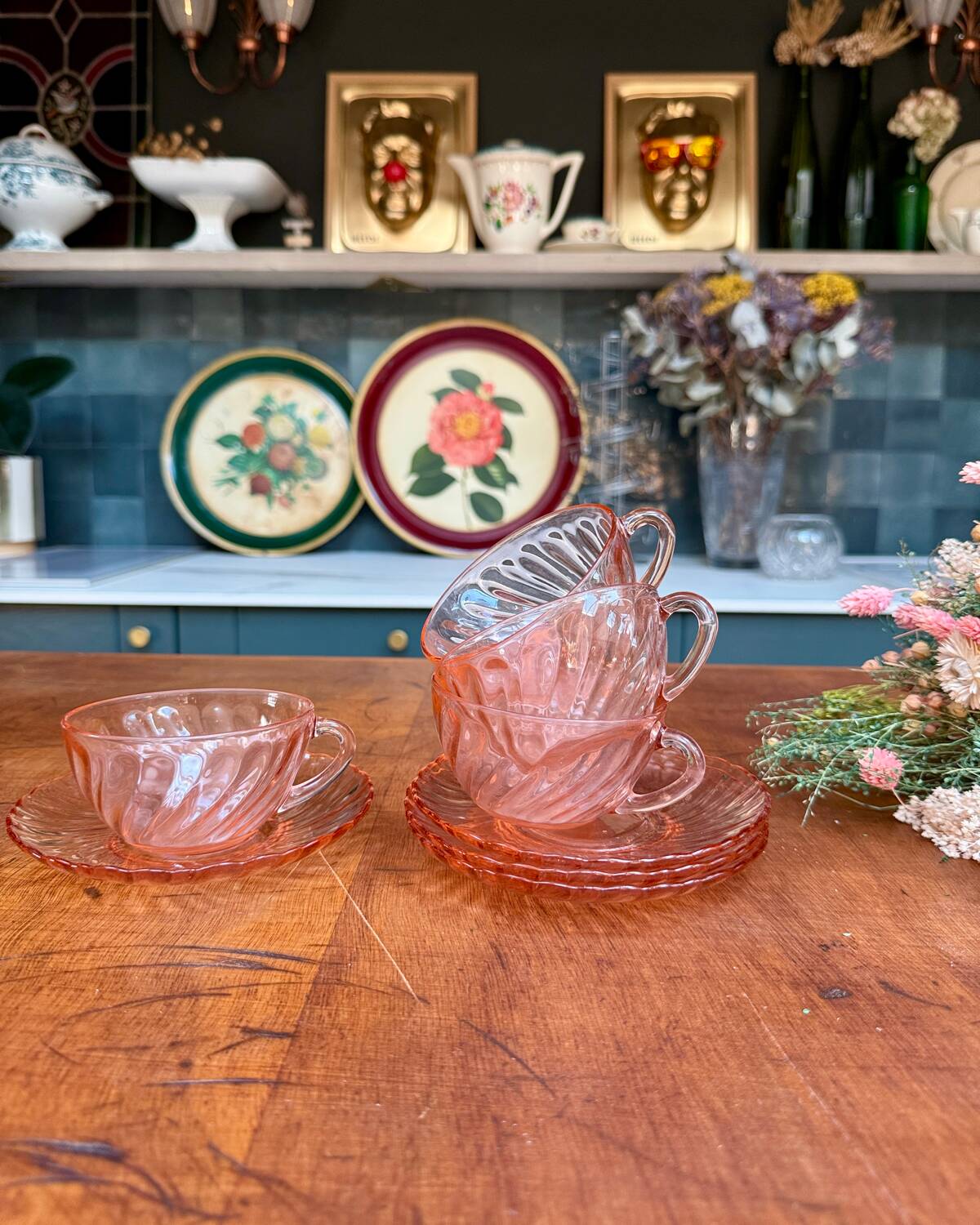 Rosaline pink glass coffee set