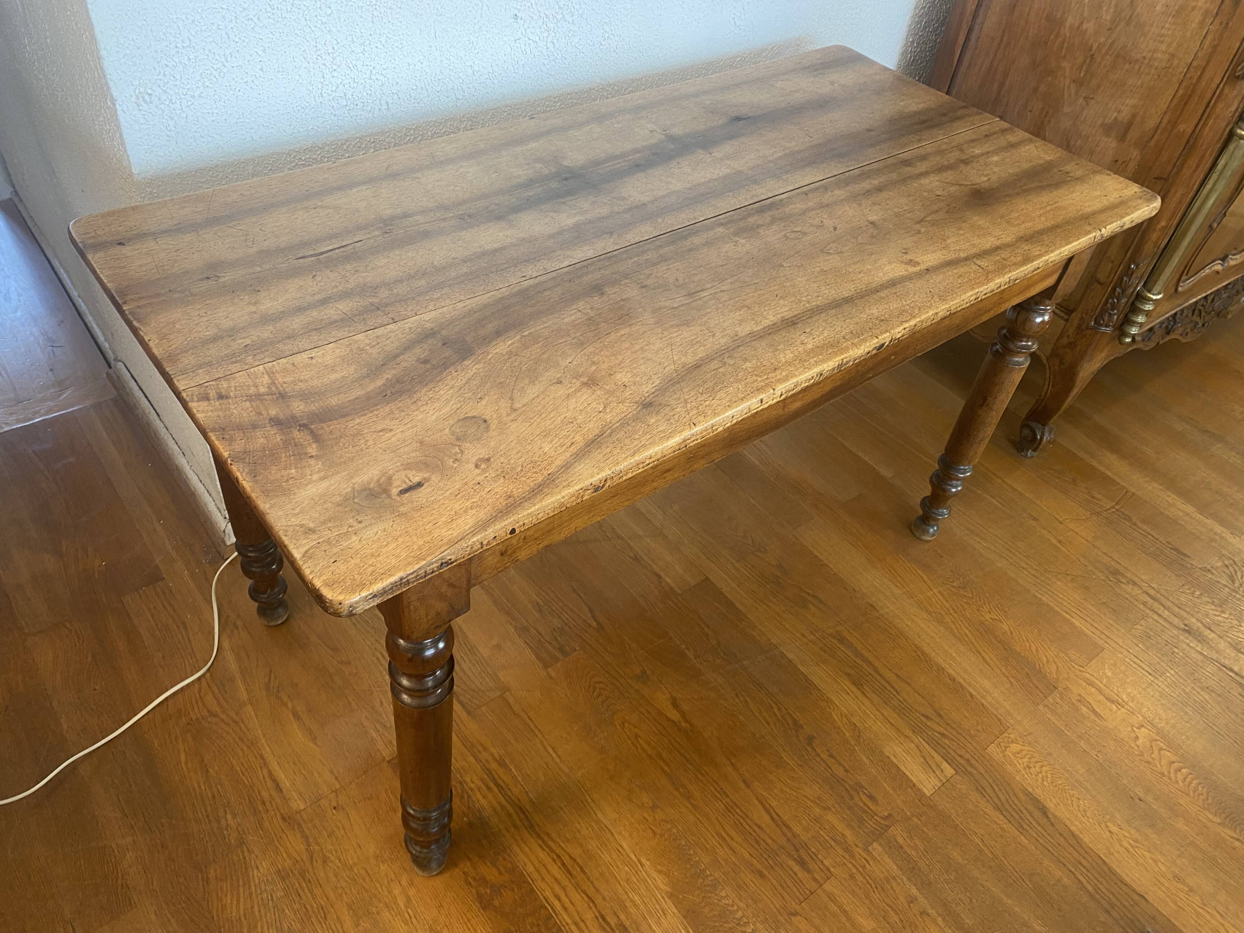 Walnut bistro table, turned legs, beautiful patina.