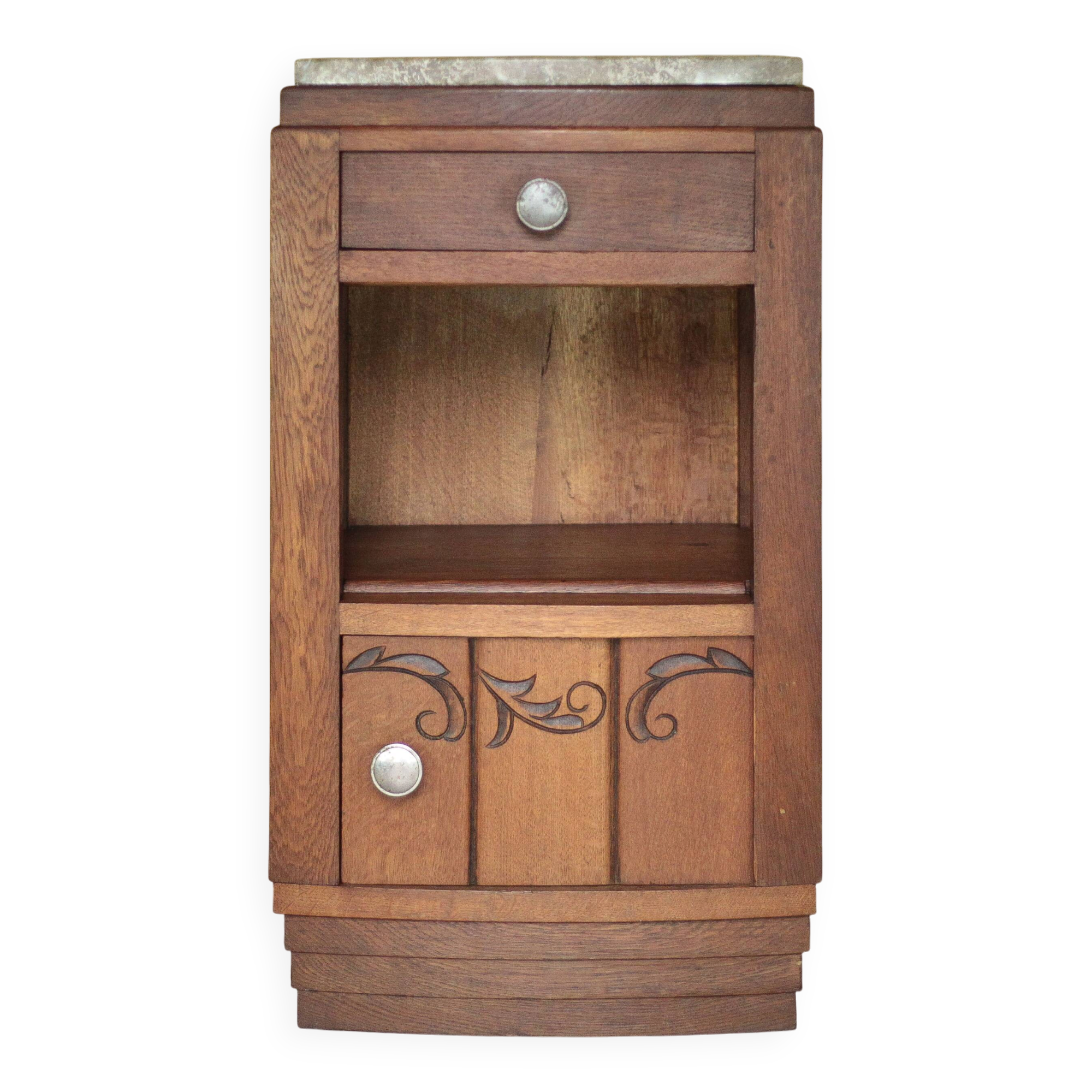 Art Deco bedside table, wooden Art Deco nightstand with marble top.