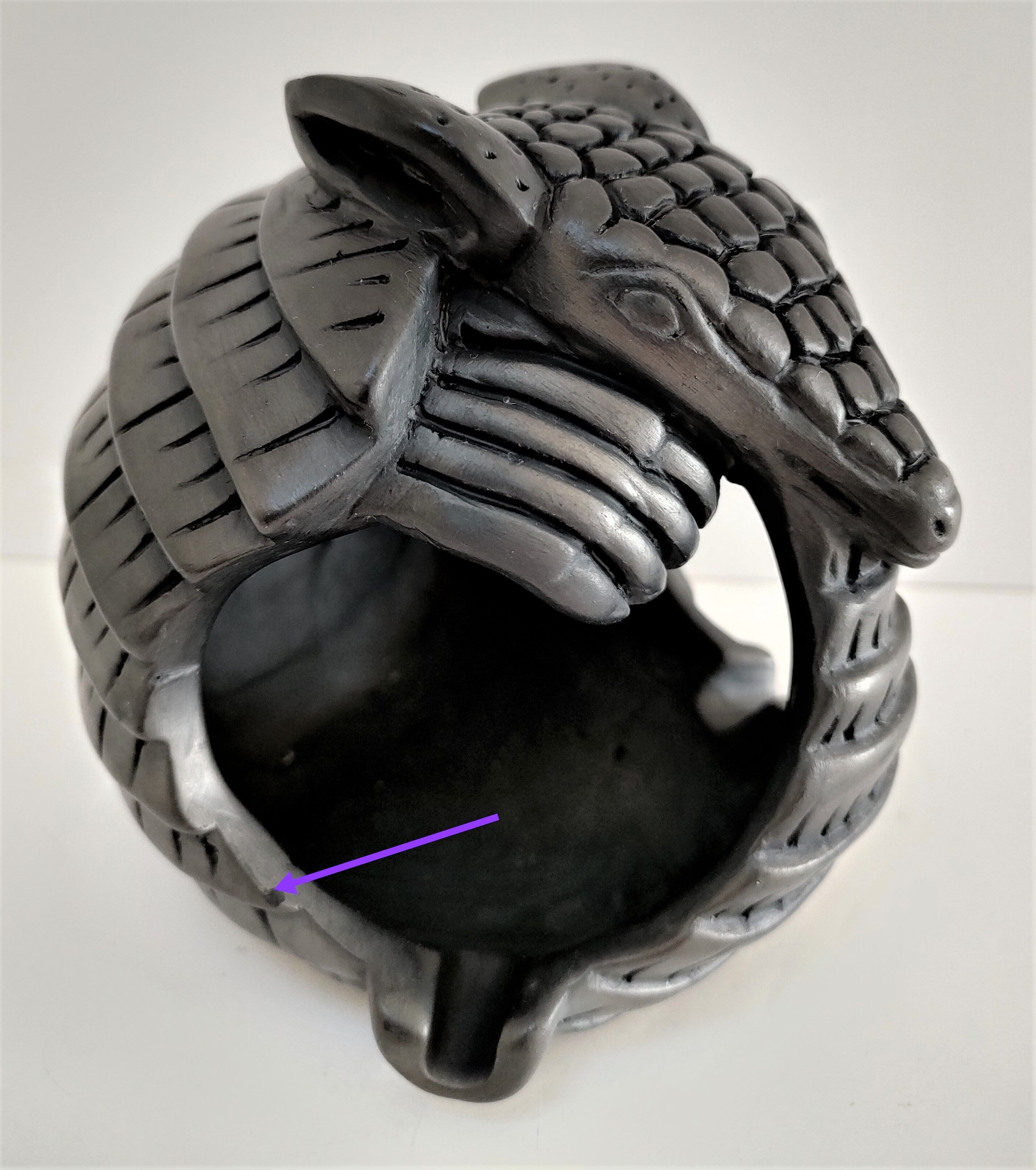 Zoomorphic ashtray armadillo black ceramic signed