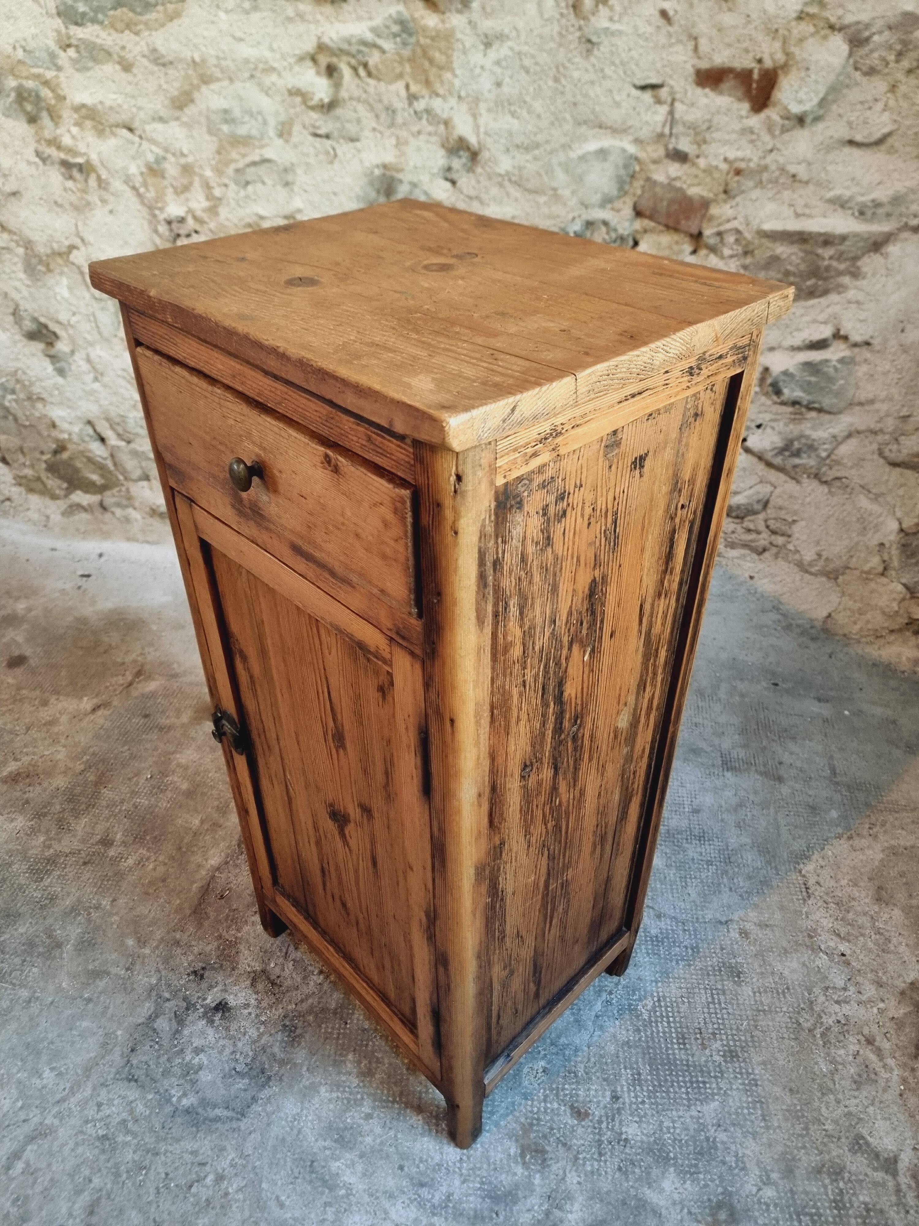 Small vintage pine storage cabinet – Antique French workshop furniture