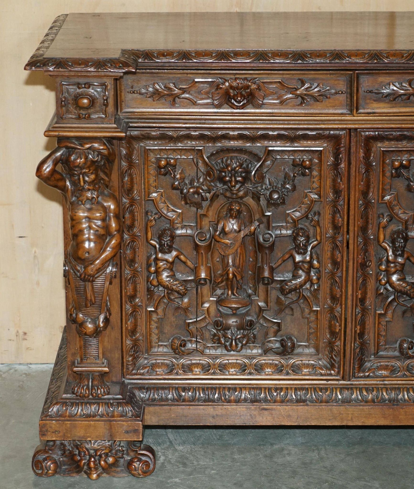 French walnut buffet sideboard, decorated, circa 1850.
