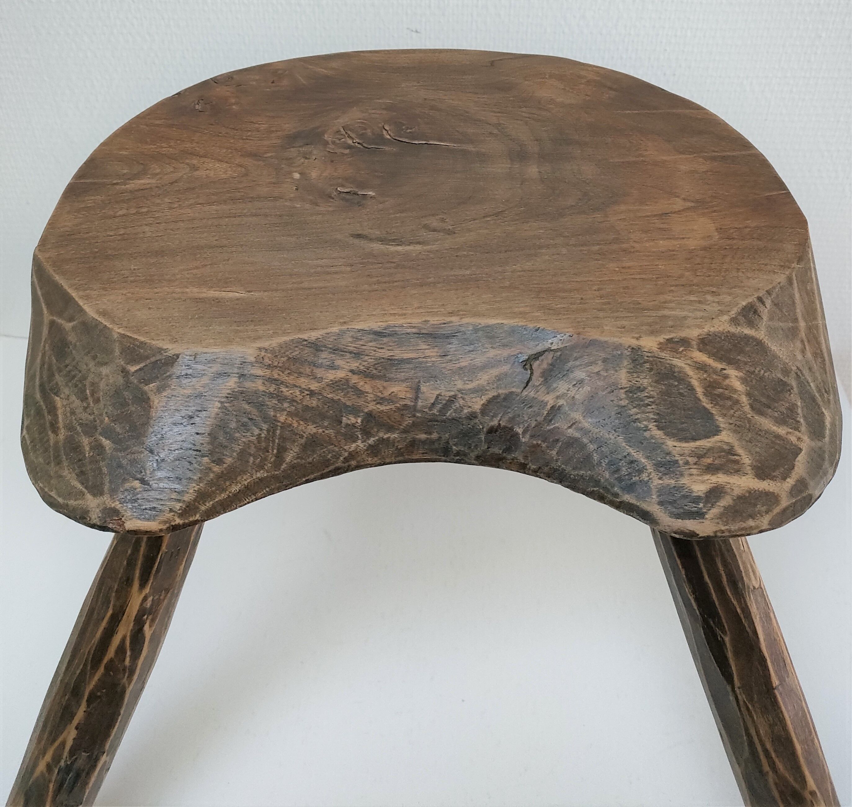 Tripod stool solid wood folk art 60s