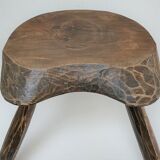 Tripod stool solid wood folk art 60s