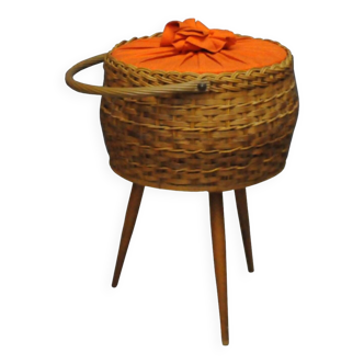 Vintage rattan basket on feet / sewing basket