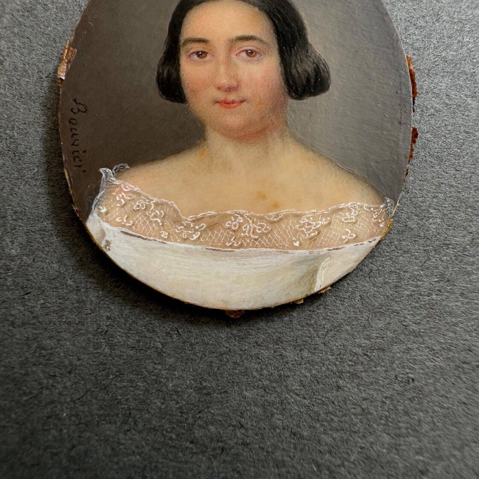 Miniature early 19th century hand painted by Bouvier portrait of a woman