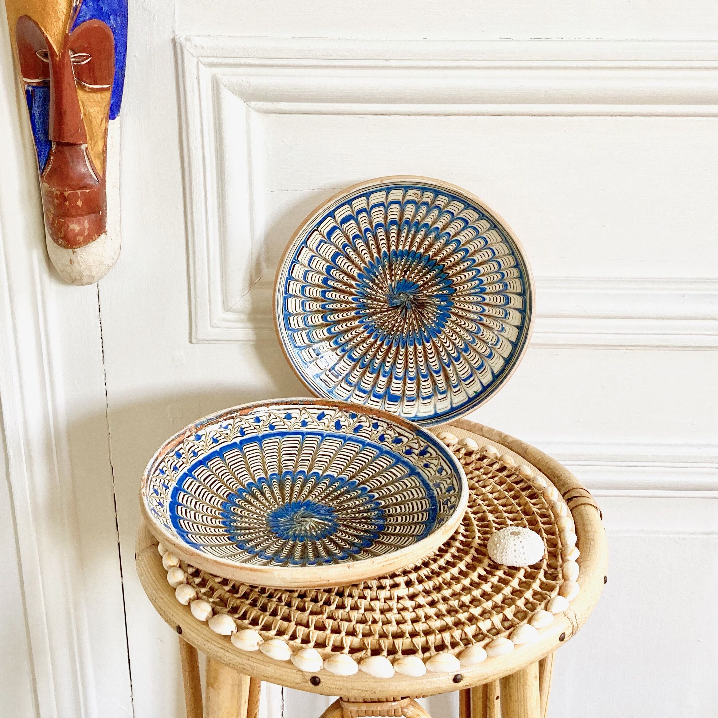 Pair of hand-painted hollow cup plates
