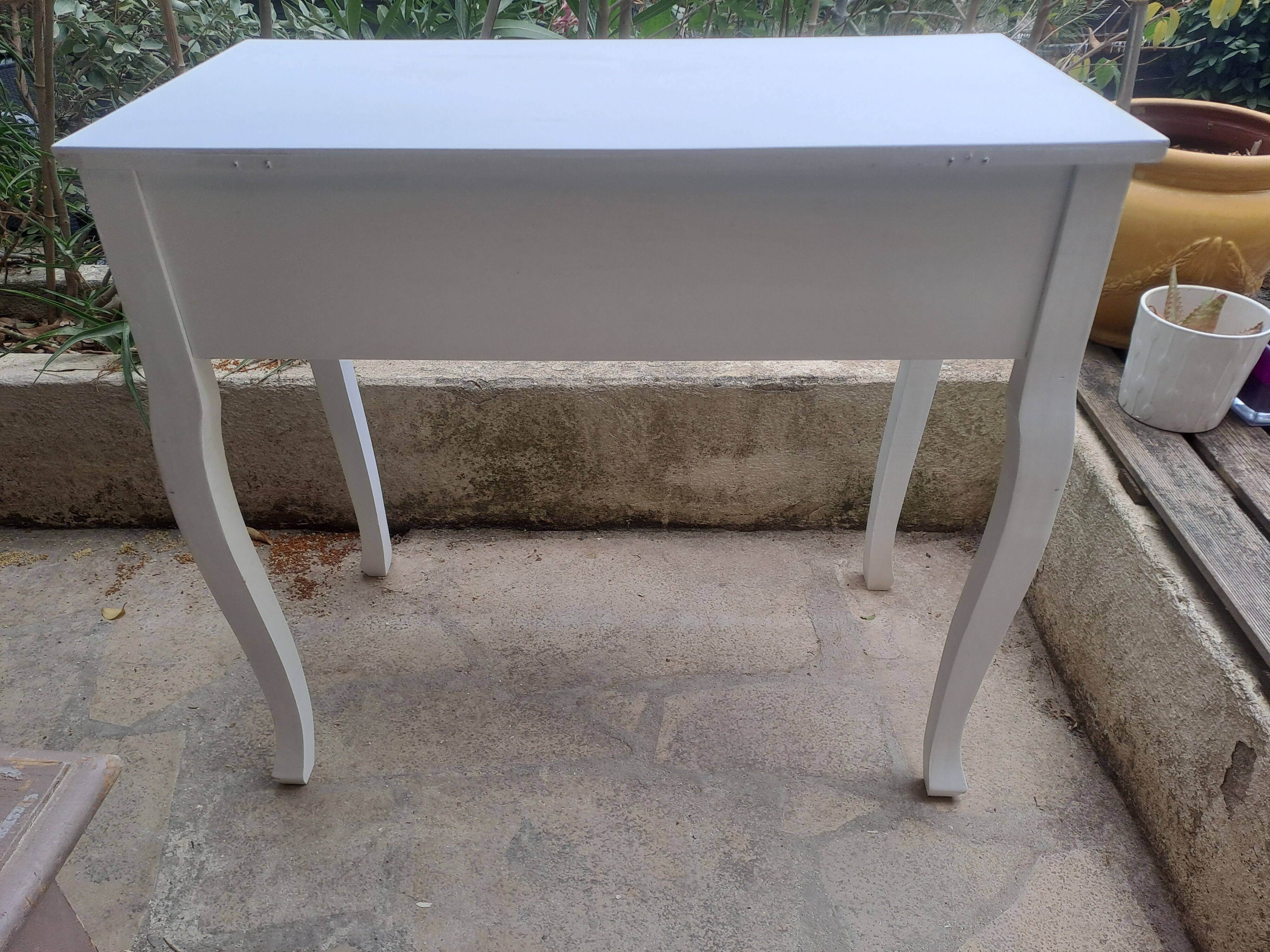 Dressing table console in white painted wood France 2000 / vintage retro classic bedroom decoration