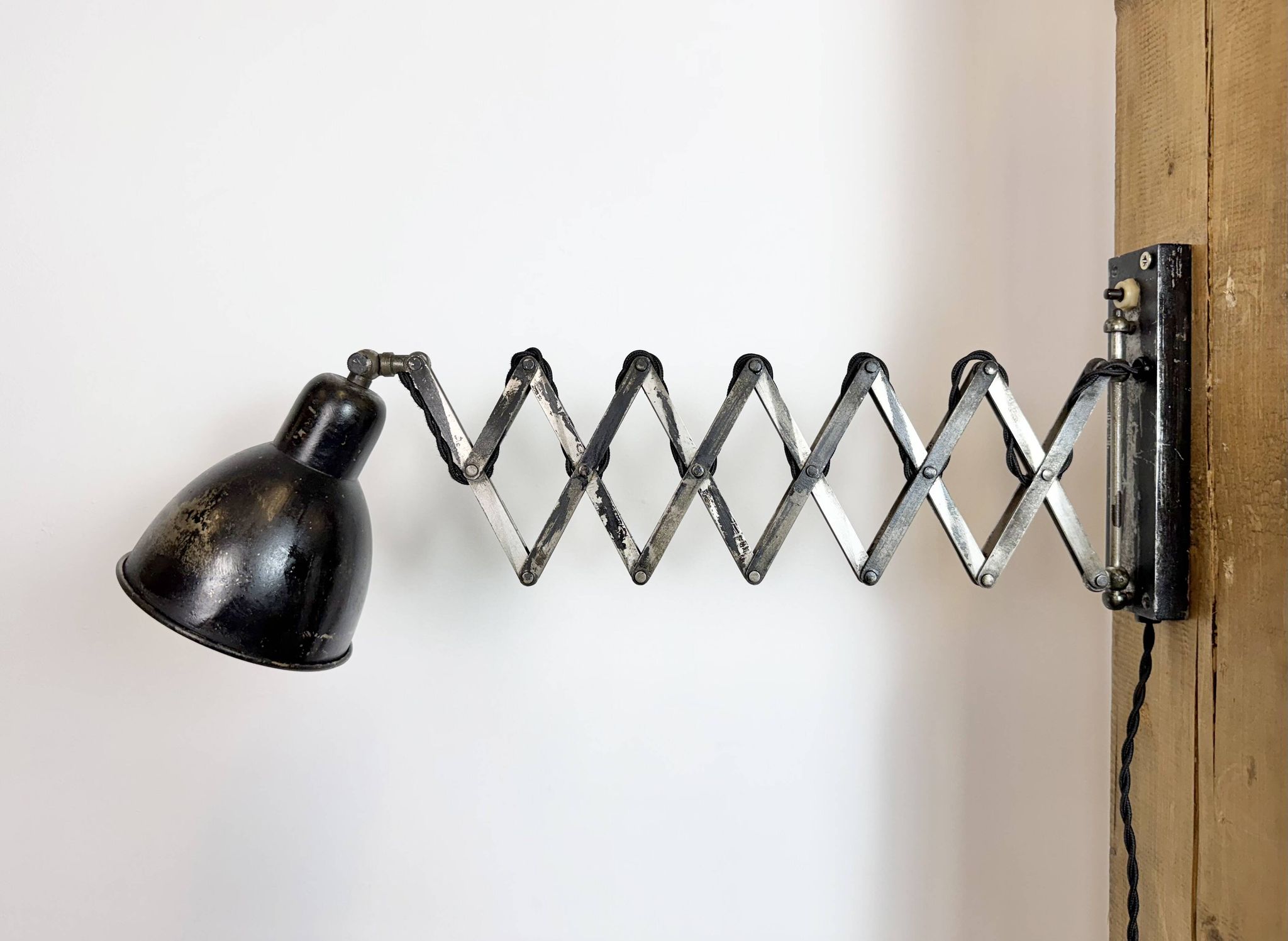 Industrial Black Scissor Wall Lamp, 1950s