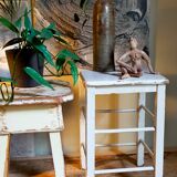 Workshop stool in vintage patinated solid wood