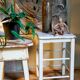 Workshop stool in vintage patinated solid wood