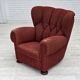 1960s, Danish relax armchair, original red furniture wool, oak wood legs.