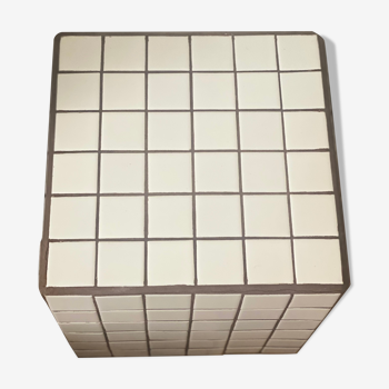 Table d’appoint cube carrelage carrelé blanc marron rétro