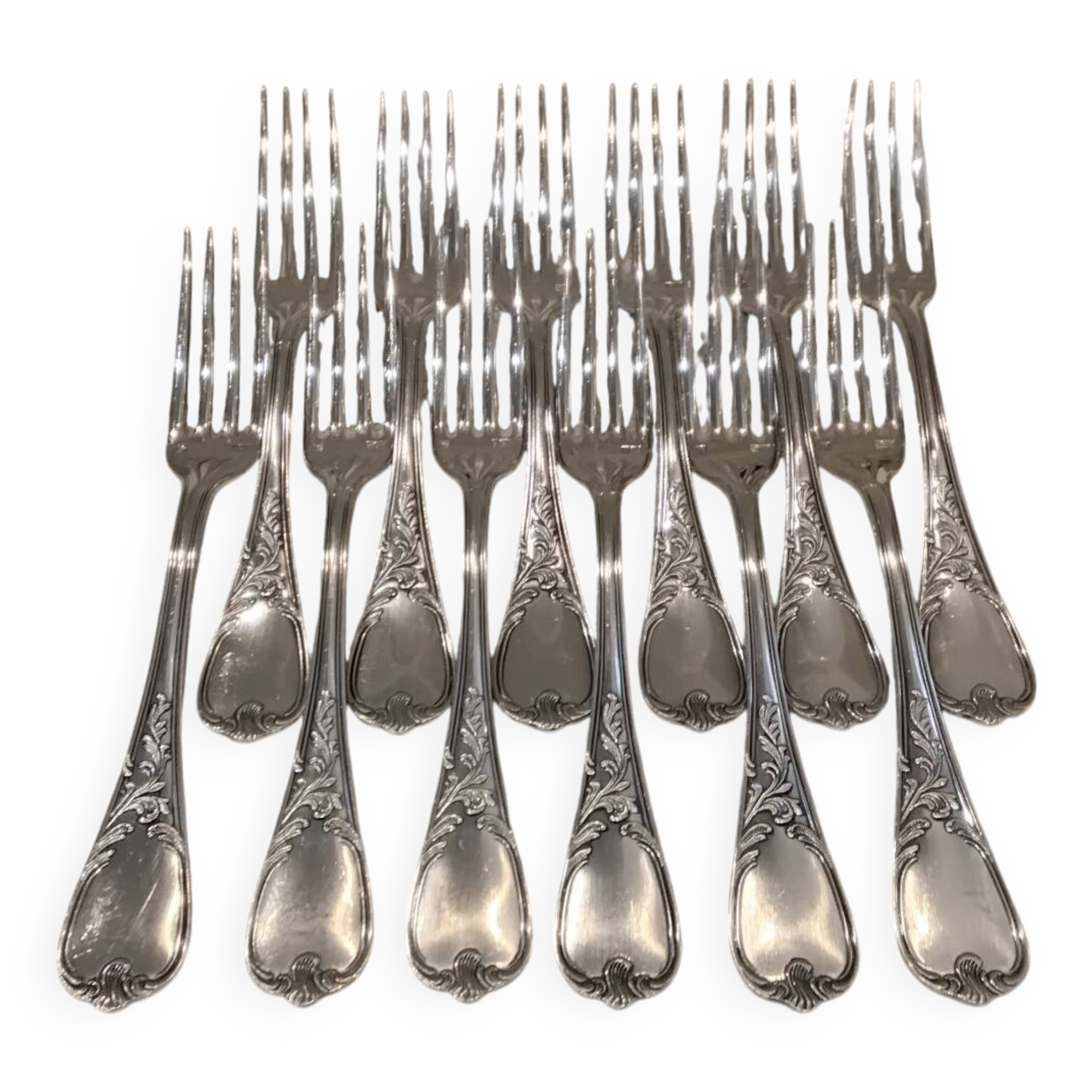 12 silver-plated metal table forks Ercuis Dubarry model