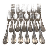 12 silver-plated metal table forks Ercuis Dubarry model