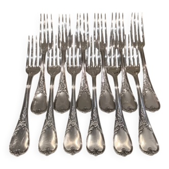 12 silver-plated metal table forks Ercuis Dubarry model