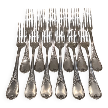 12 fourchettes de table metal argente orfevre Ercuis modele dubarry