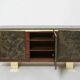 Brutalist Belgian enfilade in rosewood, resin, and brass from around 1970.