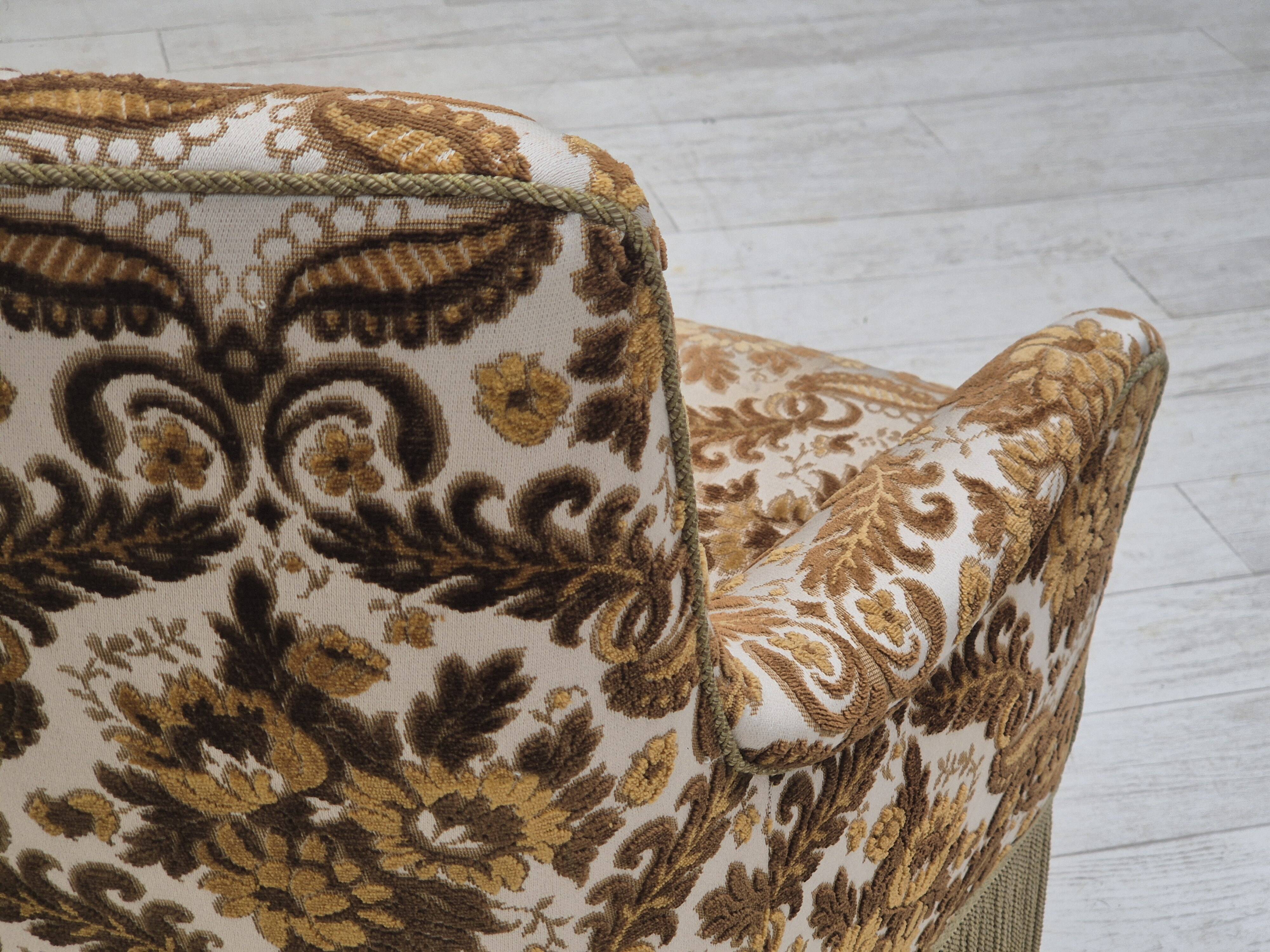 1960s, Danish 2-seater sofa, brown/beige furniture fabric, ash wood legs.