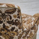 1960s, Danish 2-seater sofa, brown/beige furniture fabric, ash wood legs.