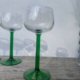 7 green glass stemmed glasses