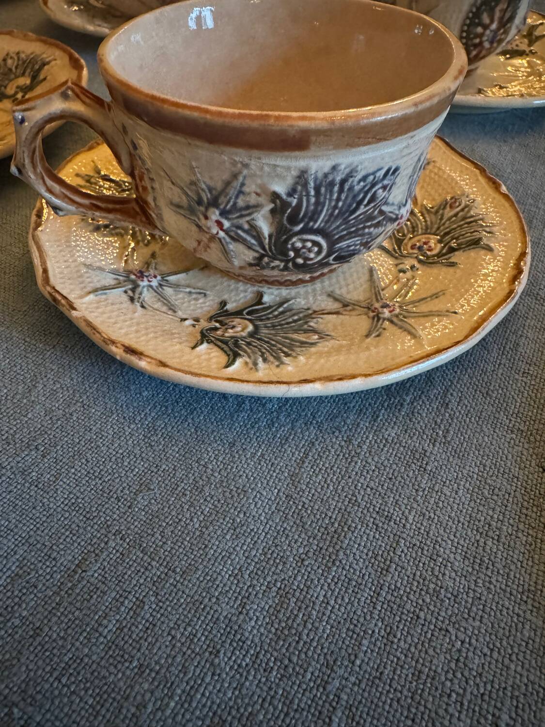 Wasmuel barbotine coffee and dessert plate service, late 19th century (19th century)
