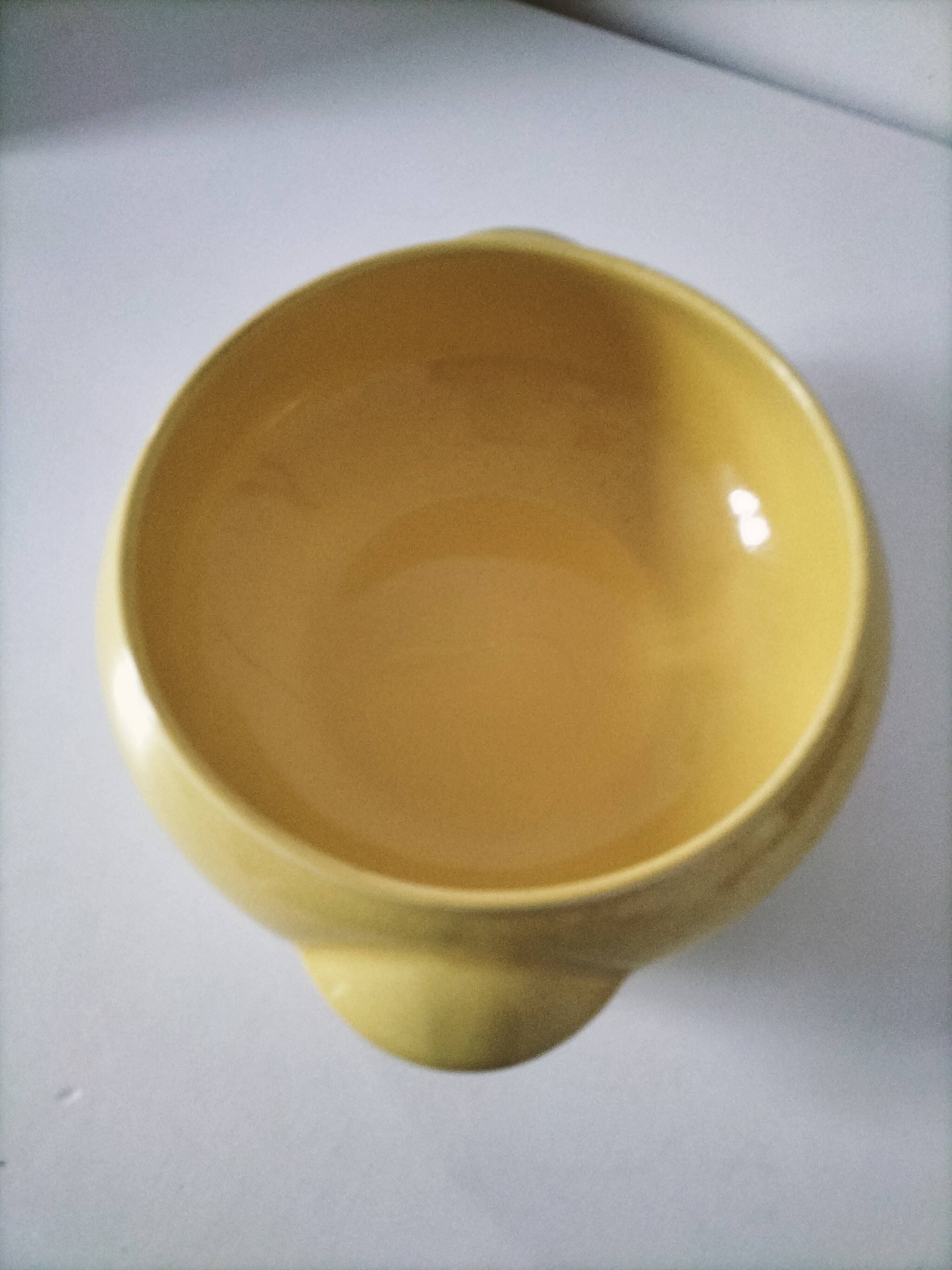 Salins Miramar lemon yellow dish – textured earthenware, 1950s–60s