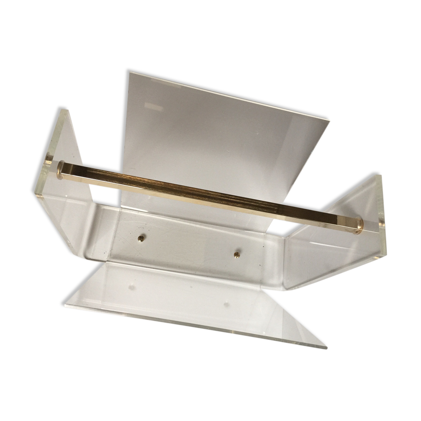 Magazine rack perspex and brass 1970s