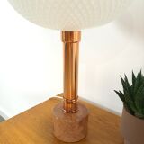 Vintage table lamp marble base with copper and milk glass shade