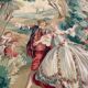 Tapisserie murale en laine de style français élégant avec verdure et scène de cour romantique