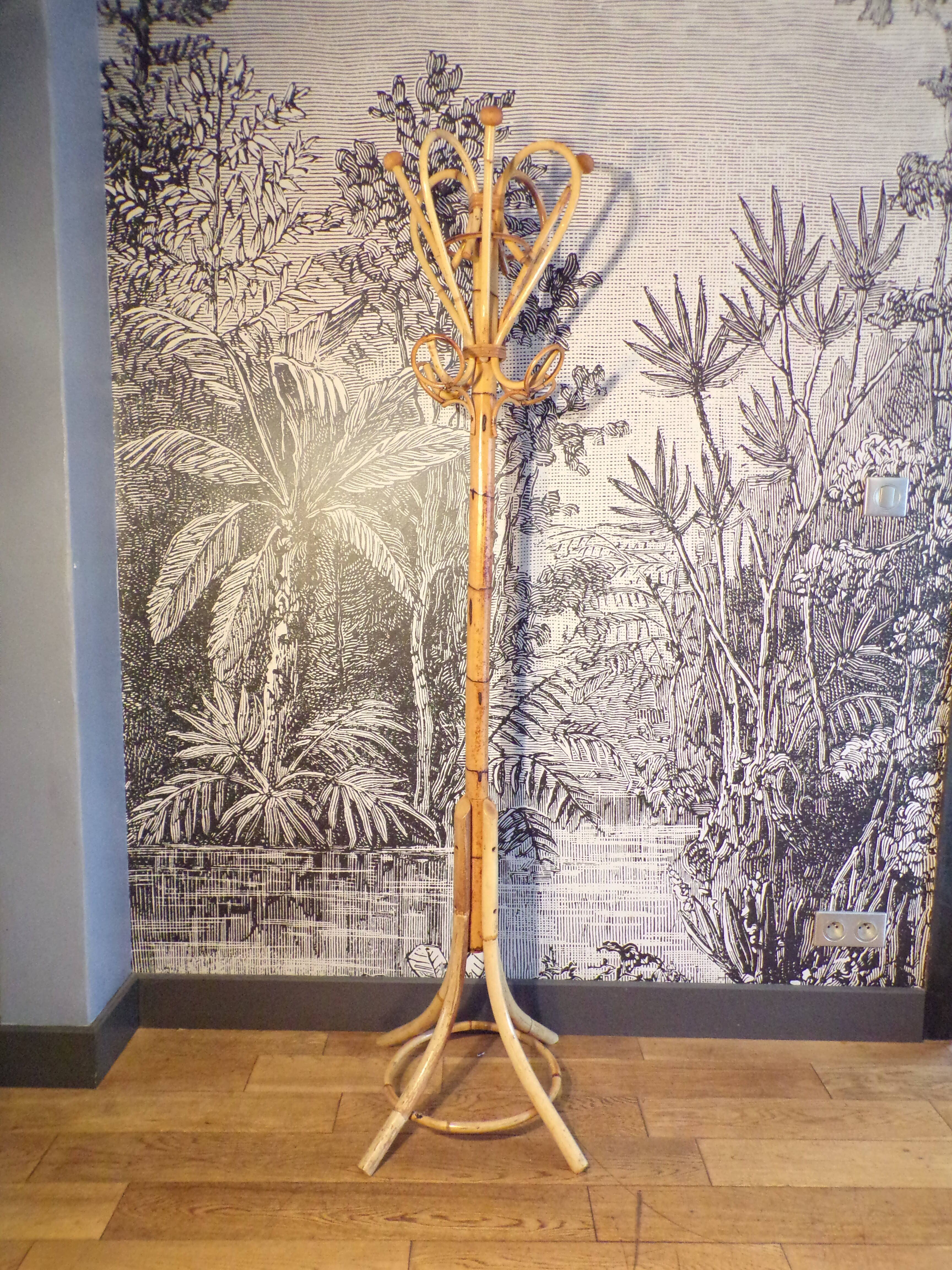 Vintage rattan coat rack