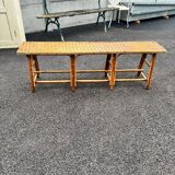 Vintage 50s set: large table - tripod base and woven chestnut benches