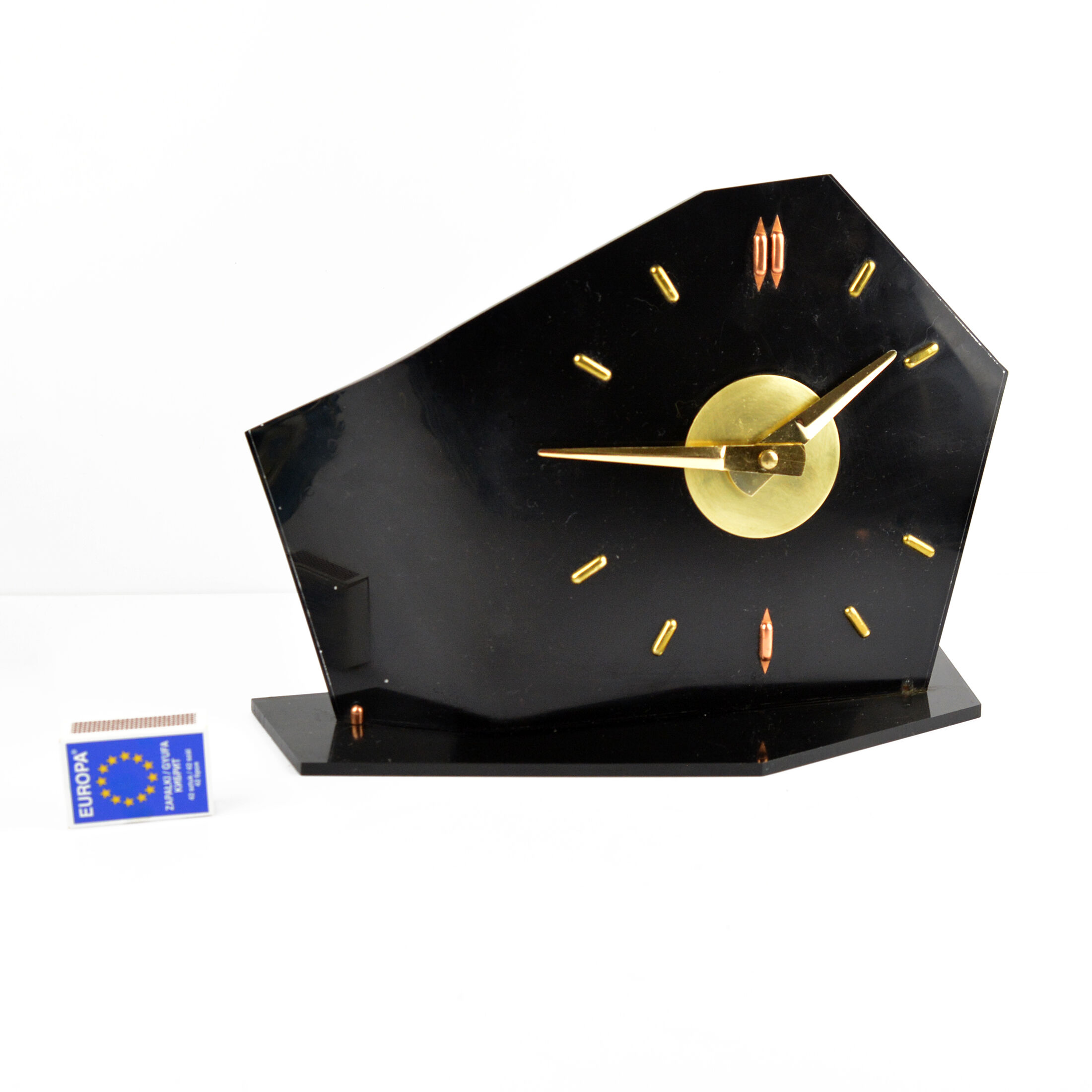 1950s bakelite brusel style fireplace clock, prim czechoslovakia