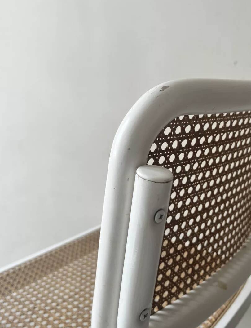 Cesca B32 vintage design chair in white metal and cane by Marcel Breuer