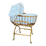 Bamboo, rattan, wicker cradle bassinet from the 1960s with a foldable support.