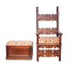 Fauteuil trône bois sculpté et son coffre