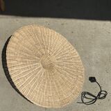 Large suspension, rattan luminaire in hat shape D:80cm