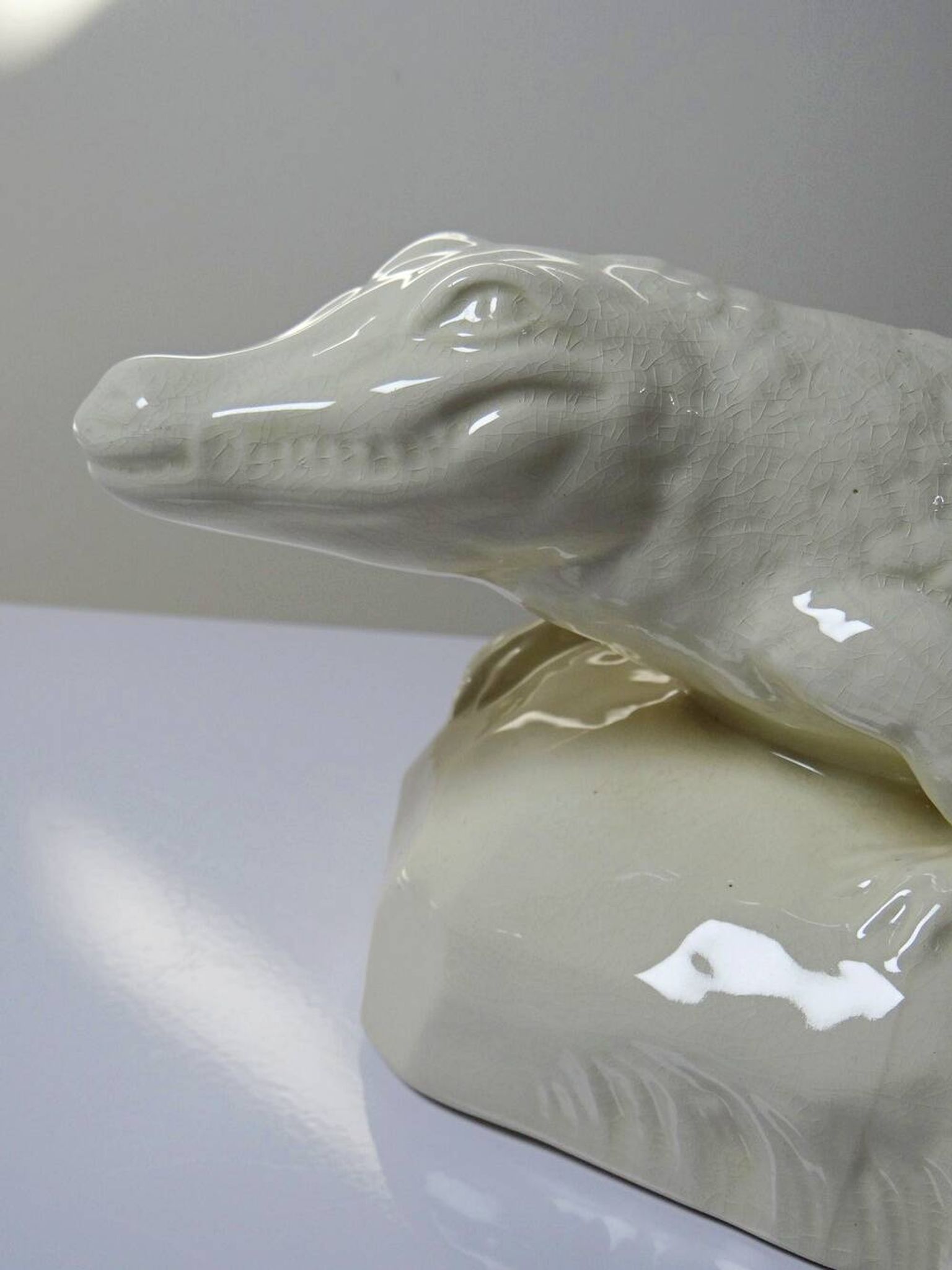 Large ancient crocodile Sarreguemines pottery Art Deco 1930s